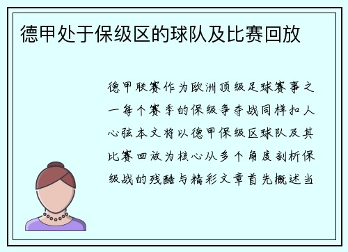 德甲处于保级区的球队及比赛回放